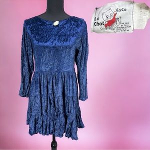 VTG 90's Y2K Girls Blue Velour Le Chat Co Co L/S Baby Doll Dress Sz 12